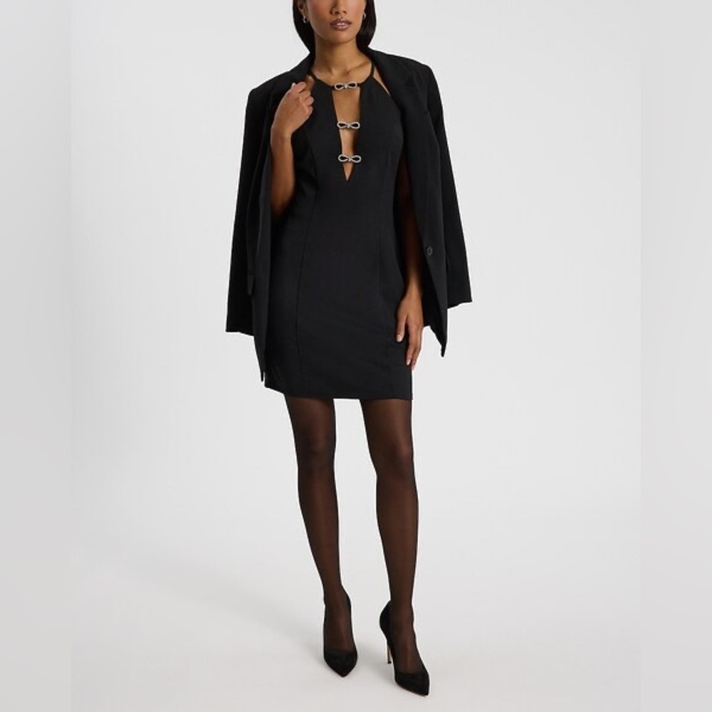 Express Embellished Bow Cutout Halter Mini Shift Dress